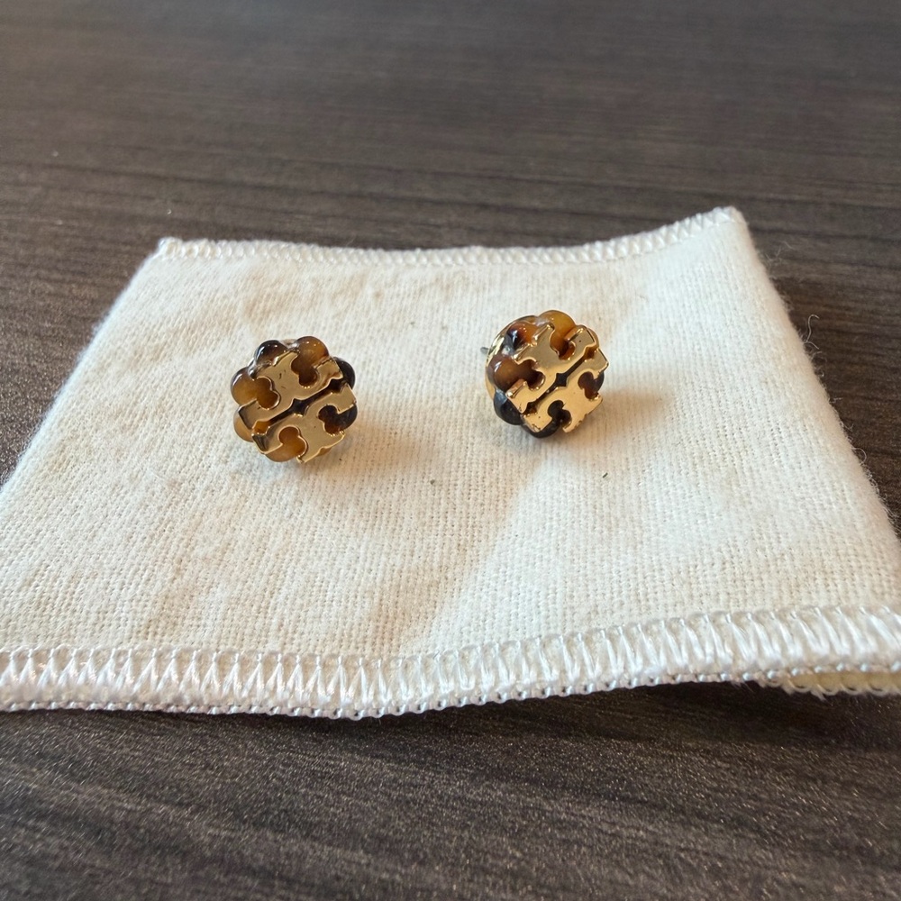 Tory Burch Gold and Tortoise Shell Stud Earrings